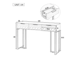 Mesa consola moderna, com 2 gavetas, pés ajustáveis, Branco e Preto