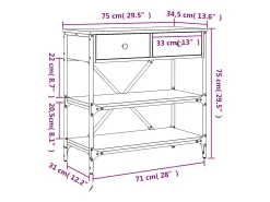 Mesa consola 75x34,5x75 cm derivados de madeira carvalho sonoma