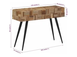 Mesa consola 110x34x80 cm madeira de teca recuperada maciça