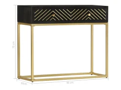 Mesa consola 90x30x75 cm mangueira maciça preto e dourado