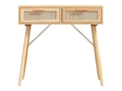 Mesa consola 80x30x75 cm pinho maciço e vime natural castanho