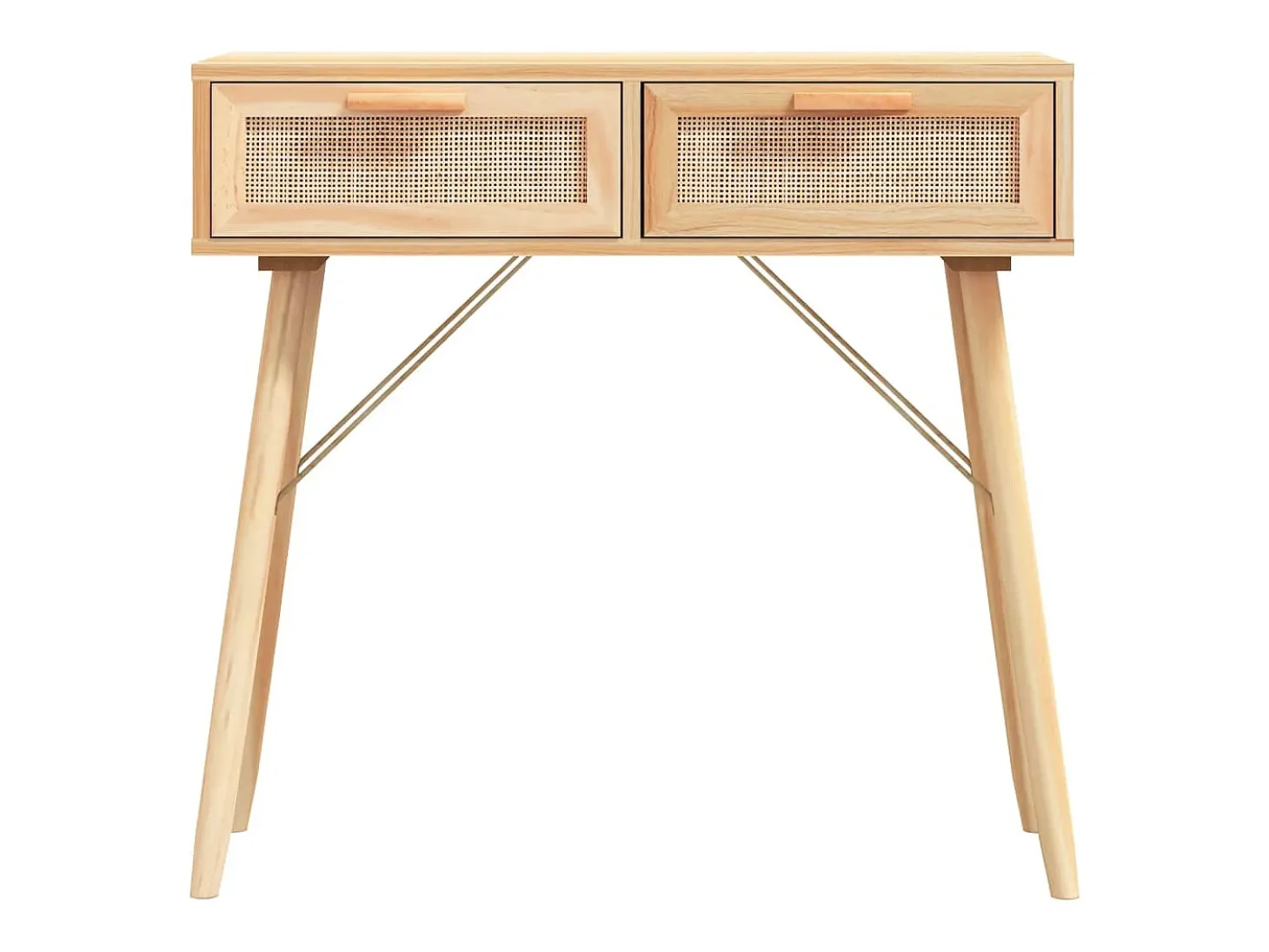 Mesa consola 80x30x75 cm pinho maciço e vime natural castanho