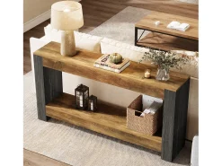 Mesa Console de 160 cm de Comprimento para Entrada, Mesa de Entrada em Madeira Rústica para Sala