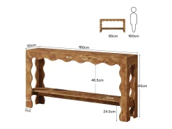Mesa console de 160 cm, mesa de entrada estreita com dois níveis e pés franjados