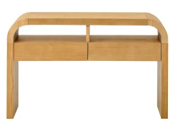 Mesa console 120x35,5x76,5cm - con 2 gavetas - Cantos arredondados - prateleiras abertas - MDF - Natural