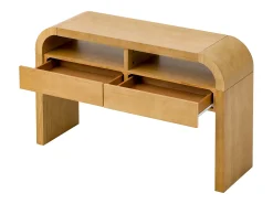 Mesa console 120x35,5x76,5cm - con 2 gavetas - Cantos arredondados - prateleiras abertas - MDF - Natural