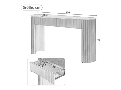 Mesa console 120x33x76cm - con 2 gavetas - Cantos arredondados - MDF - Natural
