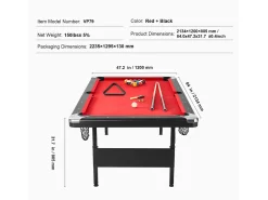 Mesa Convertível, Mesa de Bilhar SucceBuy de 213 cm, Mesa de Bilhar Portátil com Pano Vermelho para Sala de Jogos