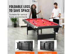 Mesa Convertível, Mesa de Bilhar SucceBuy de 213 cm, Mesa de Bilhar Portátil com Pano Vermelho para Sala de Jogos