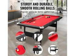 Mesa Convertível, Mesa de Bilhar SucceBuy de 213 cm, Mesa de Bilhar Portátil com Pano Vermelho para Sala de Jogos