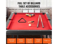 Mesa Convertível, Mesa de Bilhar SucceBuy de 213 cm, Mesa de Bilhar Portátil com Pano Vermelho para Sala de Jogos