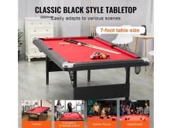 Mesa Convertível, Mesa de Bilhar SucceBuy de 213 cm, Mesa de Bilhar Portátil com Pano Vermelho para Sala de Jogos
