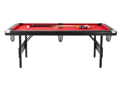 Mesa Convertível, Mesa de Bilhar SucceBuy de 213 cm, Mesa de Bilhar Portátil com Pano Vermelho para Sala de Jogos