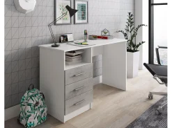 Mesa Dabdellaou, Mesa de trabalho multiusos, Mesa de escritório com suporte para PC, Bancada, 120x48h75 cm, Branco e Concreto