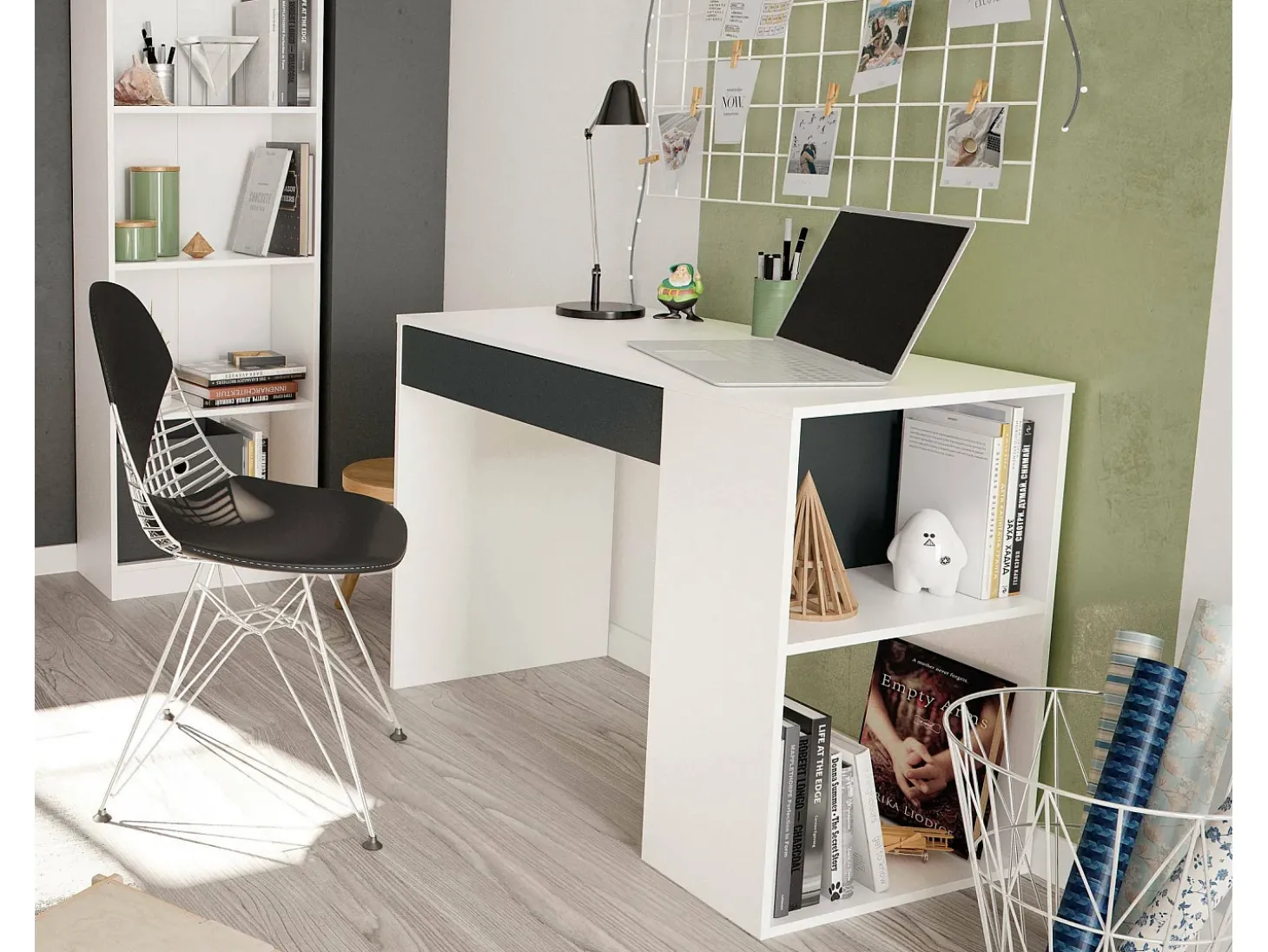 Mesa Danani, Mesa multifuncional reversível com gaveta, Mesa de estudo ou escritório para PC, 101x50h73 cm, Branco e Antracite