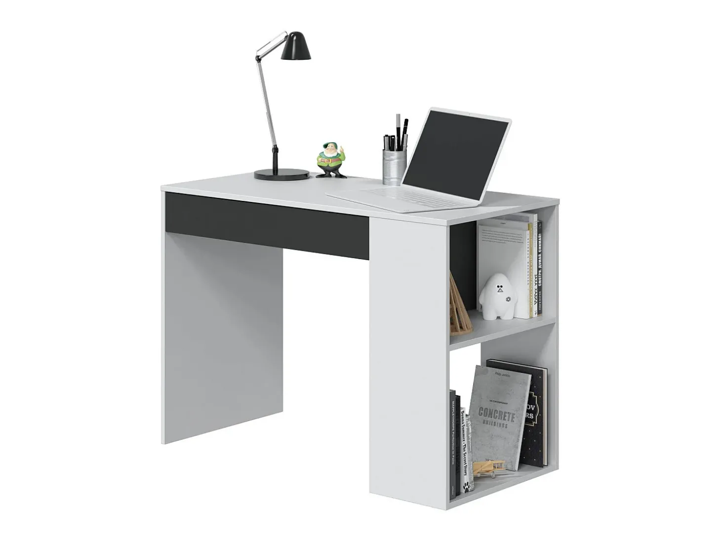Mesa Danani, Mesa multifuncional reversível com gaveta, Mesa de estudo ou escritório para PC, 101x50h73 cm, Branco e Antracite