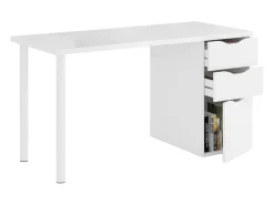 Mesa Ddamic, Mesa de escritório multifuncional reversível, Mesa de estudo com cômoda com 2 gavetas e 1 porta, 138x60h74 cm, Branco