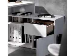 Mesa Ddiaw, Mesa multiposições para escritório ou quarto, Mesa de estudo multifuncional de canto, 139x92h75 cm, Branco