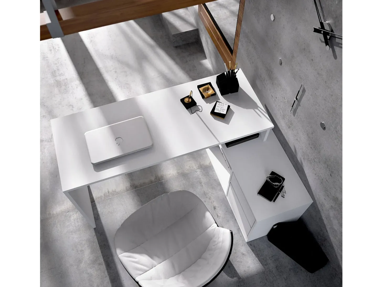 Mesa Ddiaw, Mesa multiposições para escritório ou quarto, Mesa de estudo multifuncional de canto, 139x92h75 cm, Branco