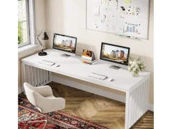 Mesa de 180 cm, grande mesa de computador, mesa para PC, mesa de escritório com estrutura metálica resistente