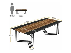 Mesa de 200 cm para 2 pessoas com estrutura metálica geométrica sólida - Mesa de reunião ou seminário para 8 a 10 pessoas - Castanho rústico