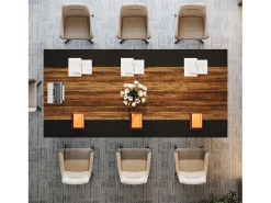 Mesa de 200 cm para 2 pessoas com estrutura metálica geométrica sólida - Mesa de reunião ou seminário para 8 a 10 pessoas - Castanho rústico