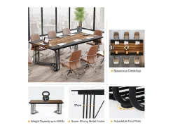 Mesa de 200 cm para 2 pessoas com estrutura metálica geométrica sólida - Mesa de reunião ou seminário para 8 a 10 pessoas - Castanho rústico