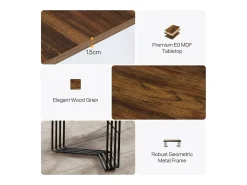 Mesa de 200 cm para 2 pessoas com estrutura metálica geométrica sólida - Mesa de reunião ou seminário para 8 a 10 pessoas - Castanho rústico