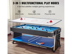 Mesa de Air Hockey, SucceBuy Mesa Giratória Multijogos para Bilhar, Air Hockey e Ténis de Mesa