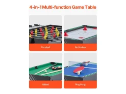Mesa de Air Hockey, SucceBuy Mesa de Jogo Combinada 4 em 1 122 cm, Air Hockey, Matraquilhos, Ténis de Mesa, Bilhar