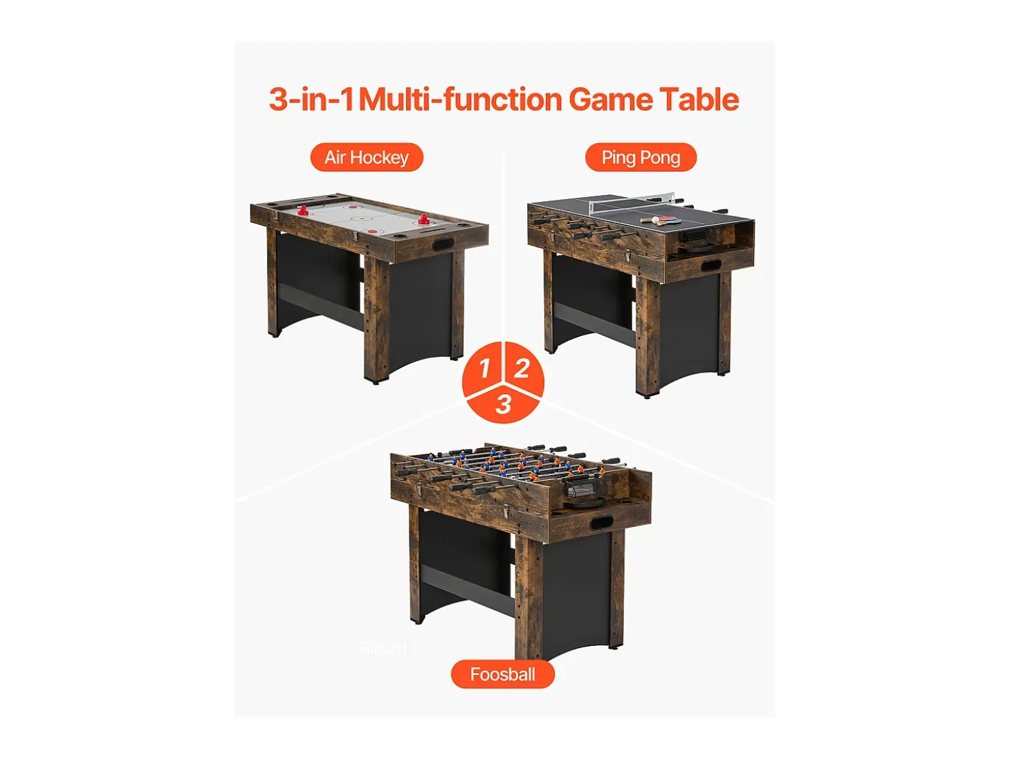 Mesa de Air Hockey, SucceBuy Mesa de Air Hockey 3 em 1 de 137 cm com Pingue-Pongue para Casa e Escritório