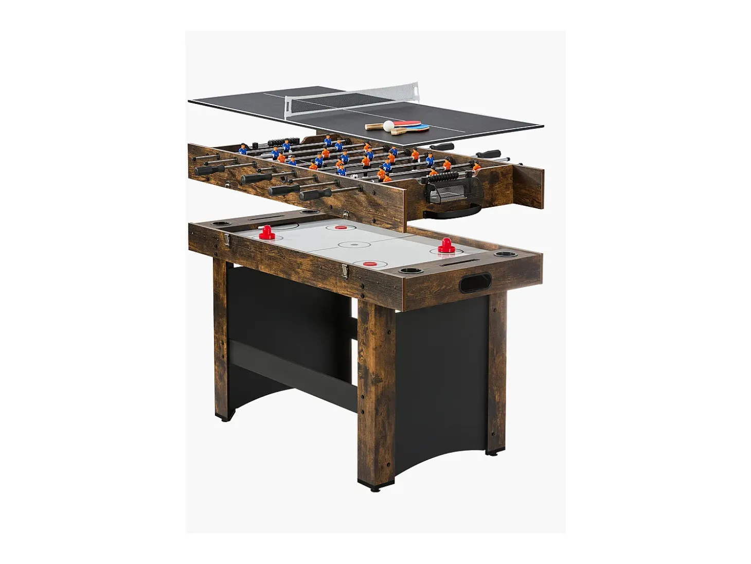 Mesa de Air Hockey, SucceBuy Mesa de Air Hockey 3 em 1 de 137 cm com Pingue-Pongue para Casa e Escritório