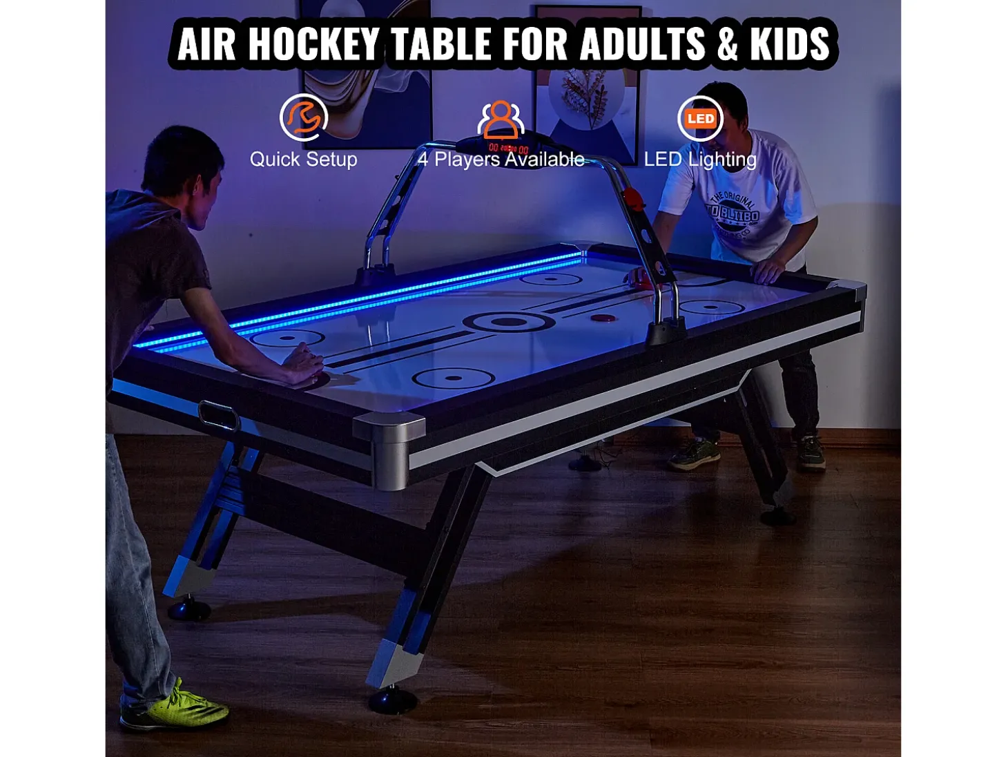 Mesa de Air Hockey, SucceBuy Mesa de Air Hockey com Placar LED, Acessórios Incluídos