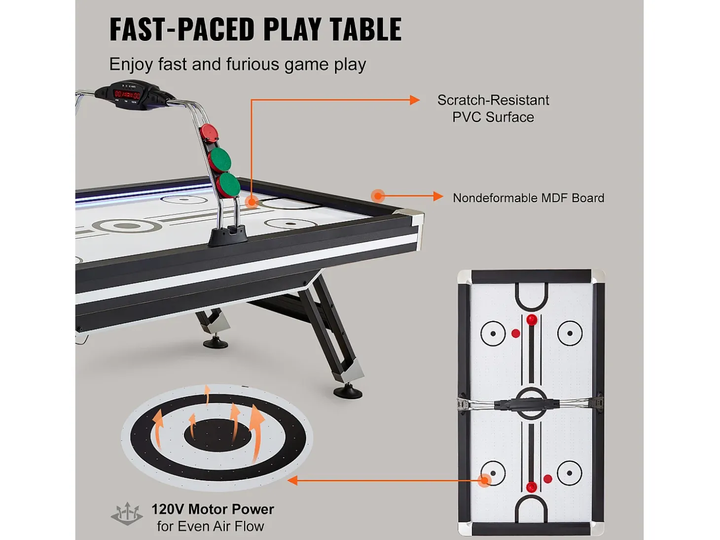 Mesa de Air Hockey, SucceBuy Mesa de Air Hockey com Placar LED, Acessórios Incluídos
