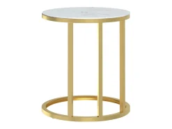 Mesa de apoio 45 cm dourada e vidro temperado branco mármore