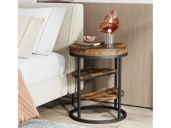 Mesa de apoio redonda, pequena mesa de apoio com 3 prateleiras de armazenamento, mesa de apoio industrial, mesa de cabeceira para o salão