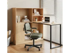 Mesa de arrumação de secretária - 130 x 120 x 120 cm - com armário + prateleiras - MDF - natural