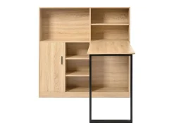 Mesa de arrumação de secretária - 130 x 120 x 120 cm - com armário + prateleiras - MDF - natural