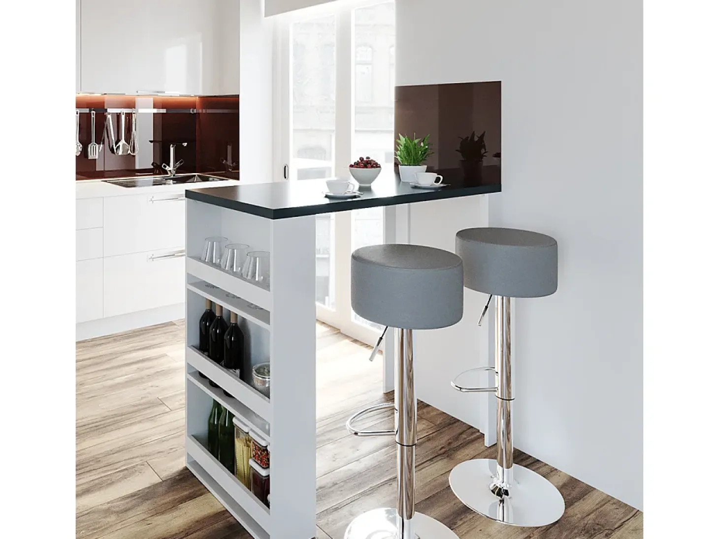 Mesa de bar branco/antracite 57x117x106
