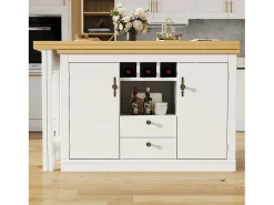 Mesa de bar extensível - 120/180 x 76 cm - com LEDs + 2 portas + 2 gavetas - rotação 360° - MDF - branco