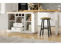 Mesa de bar extensível - 120/180 x 76 cm - com LEDs + 2 portas + 2 gavetas - rotação 360° - MDF - branco