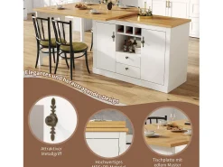 Mesa de bar extensível - 120/180 x 76 cm - com LEDs + 2 portas + 2 gavetas - rotação 360° - MDF - branco