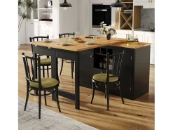 Mesa de bar extensível - 120/180 x 76 cm - com LEDs + 2 portas + 2 gavetas - rotação 360° - MDF - preta