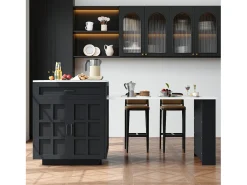 Mesa de bar extensível com arrumação - 133-202 x 70 x 93,5 cm - com 2 gavetas + 4 compartimentos - MDF - preta