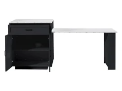 Mesa de bar extensível com arrumação - 133-202 x 70 x 93,5 cm - com 2 gavetas + 4 compartimentos - MDF - preta