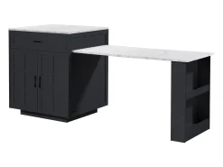 Mesa de bar extensível com arrumação - 133-202 x 70 x 93,5 cm - com 2 gavetas + 4 compartimentos - MDF - preta