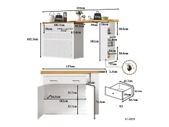 Mesa de bar extensível móvel - 137-215 x 39 x 102,3 cm - com 1 gaveta + 2 portas - MDF - branco