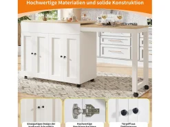 Mesa de bar moderna extensível - 118-180 x 50 x 94,6 cm - com 4 portas - para sala de jantar - MDF - branca