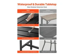 Mesa de Bar SucceBuy Alta Exterior, 120 x 37,5 cm, Mesa de Jantar Retangular, com Tampo Impermeável, Estrutura de Metal Resistente, Mobiliário de Jardim