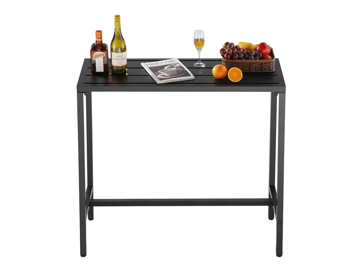 Mesa de Bar SucceBuy Alta Exterior, 100 x 37,5 cm, Mesa de Jantar Retangular, com Tampo Impermeável, Estrutura de Metal Resistente, Mobiliário de Jardim